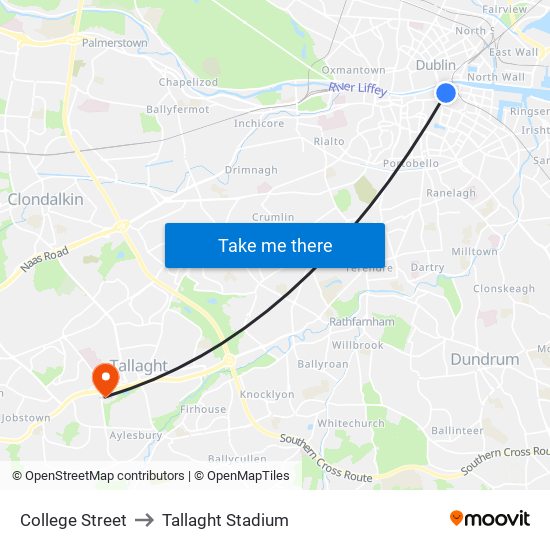 College Street to Tallaght Stadium map