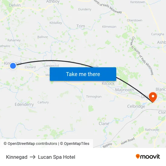 Kinnegad to Lucan Spa Hotel map