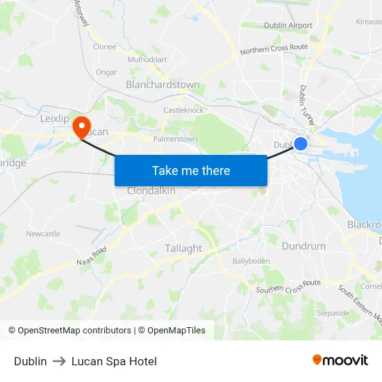 Dublin to Lucan Spa Hotel map