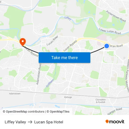 Liffey Valley to Lucan Spa Hotel map