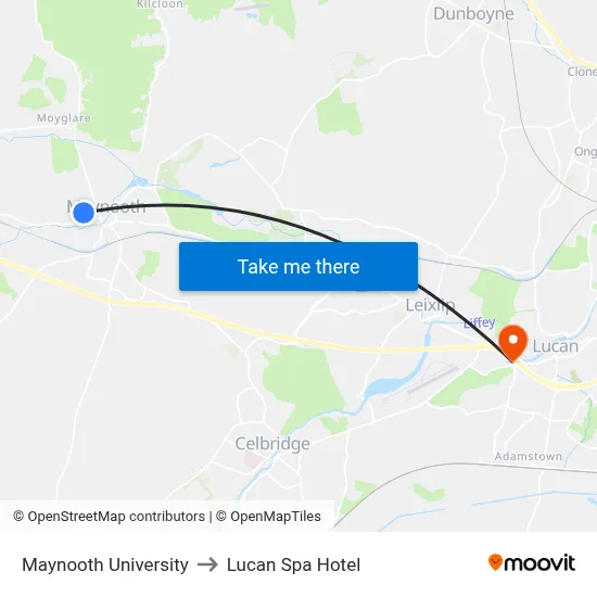 Maynooth University to Lucan Spa Hotel map