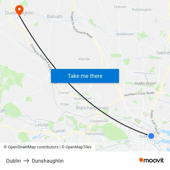 Dublin to Dunshaughlin map