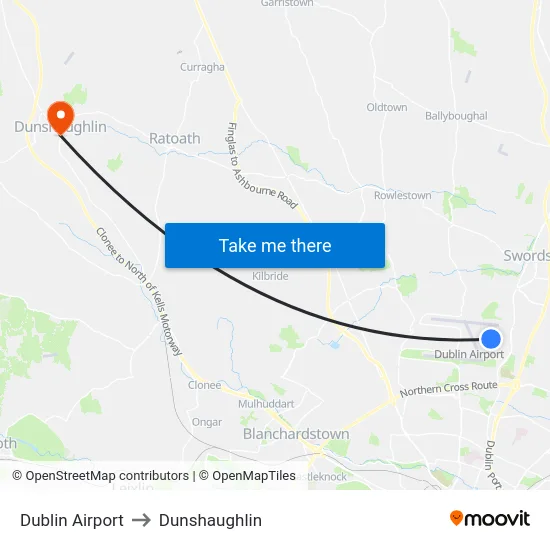 Dublin Airport to Dunshaughlin map