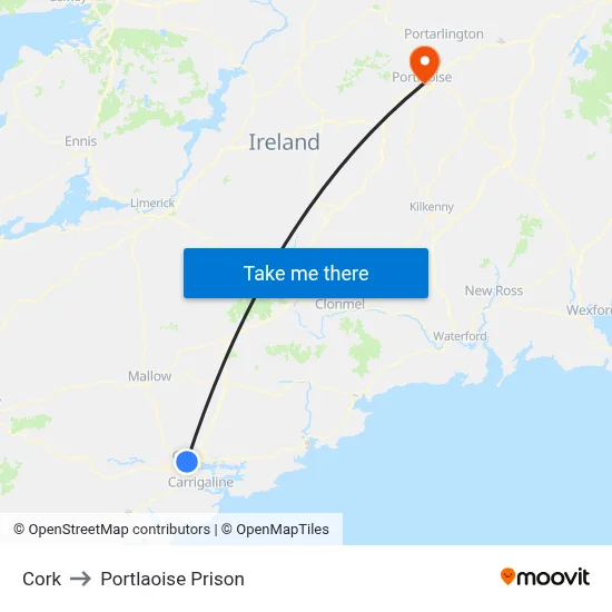 Cork to Portlaoise Prison map