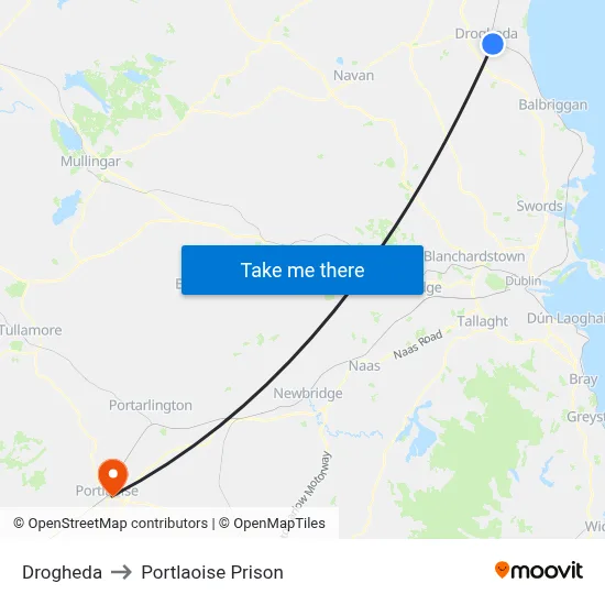 Drogheda to Portlaoise Prison map