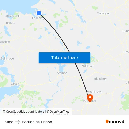 Sligo to Portlaoise Prison map