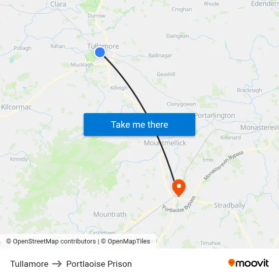 Tullamore to Portlaoise Prison map