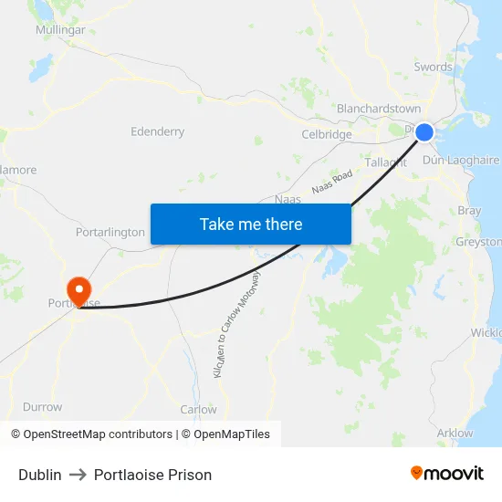 Dublin to Portlaoise Prison map