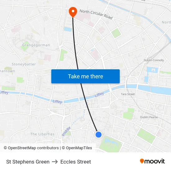 St Stephens Green to Eccles Street map