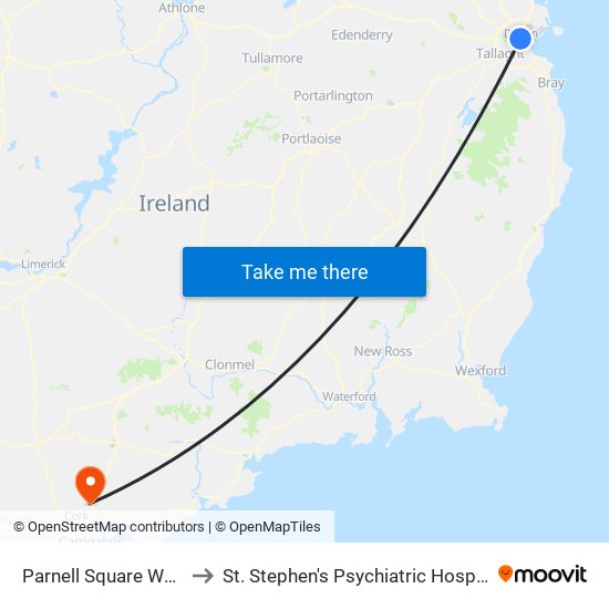 Parnell Square West to St. Stephen's Psychiatric Hospital map