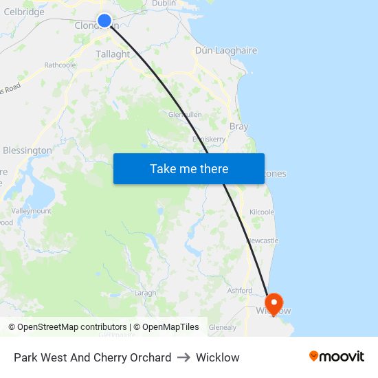 Park West And Cherry Orchard to Wicklow map