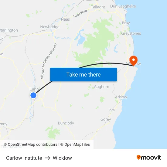 Carlow Institute to Wicklow map