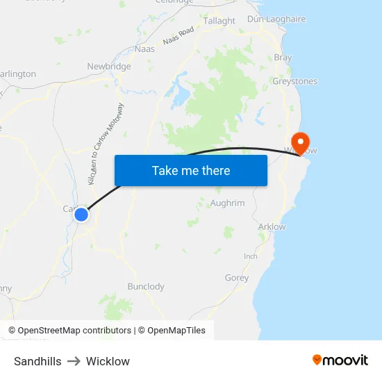 Sandhills to Wicklow map