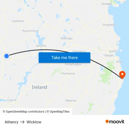 Athenry to Wicklow map