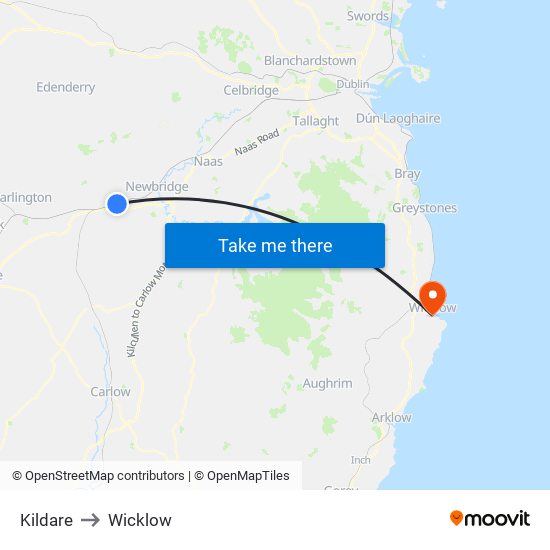 Kildare to Wicklow map