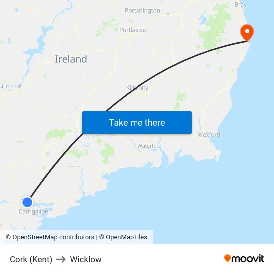 Cork (Kent) to Wicklow map