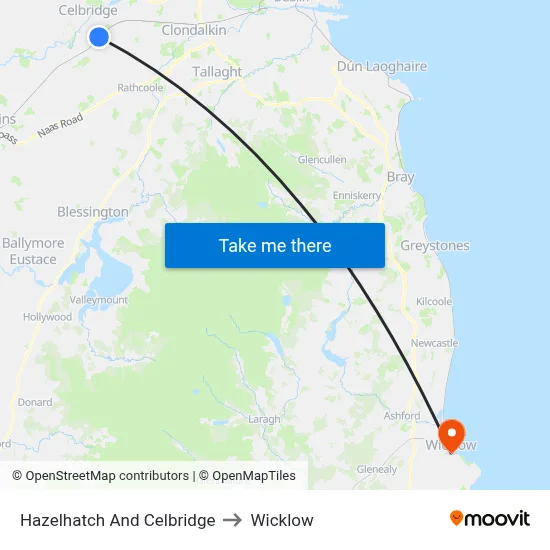 Hazelhatch And Celbridge to Wicklow map