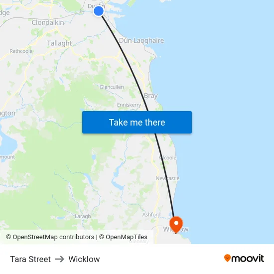 Tara Street to Wicklow map