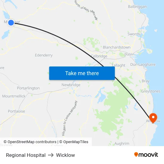 Regional Hospital to Wicklow map