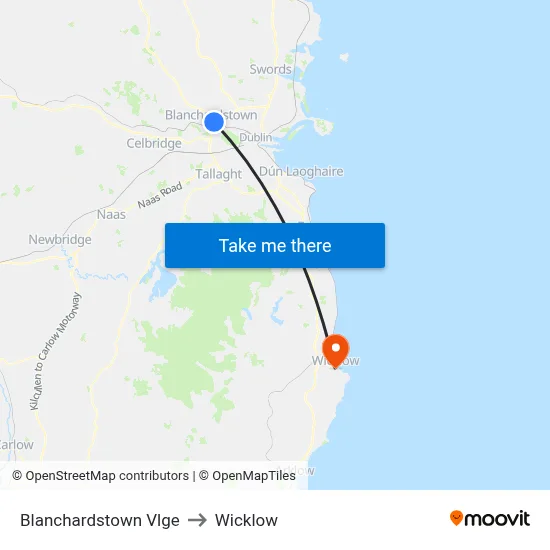 Blanchardstown Vlge to Wicklow map