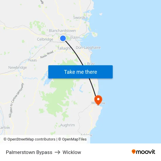 Palmerstown Bypass to Wicklow map