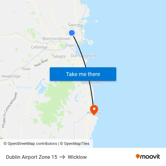 Dublin Airport Zone 15 to Wicklow map