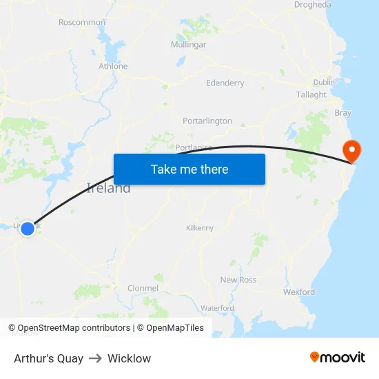 Arthur's Quay to Wicklow map