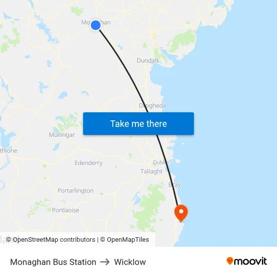 Monaghan Bus Station to Wicklow map