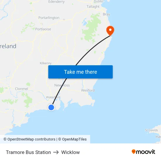 Tramore Bus Station to Wicklow map