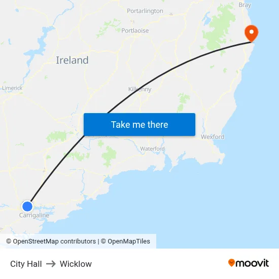 City Hall to Wicklow map