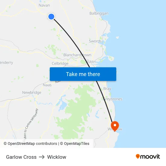 Garlow Cross to Wicklow map