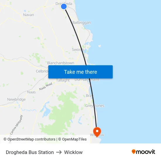 Drogheda Bus Station to Wicklow map
