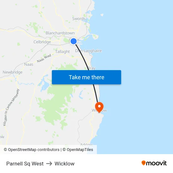 Parnell Sq West to Wicklow map