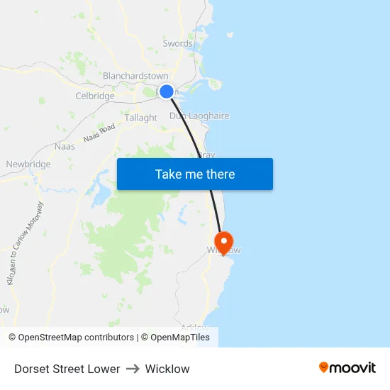 Dorset Street Lower to Wicklow map