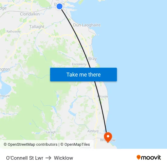O'Connell St Lwr to Wicklow map