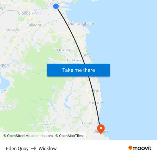 Eden Quay to Wicklow map