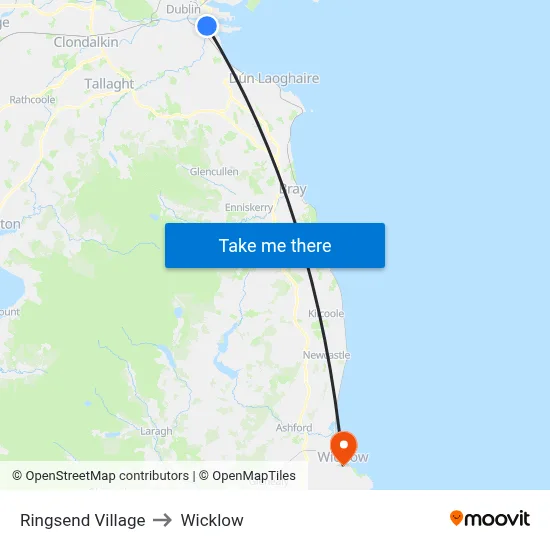 Ringsend Village to Wicklow map