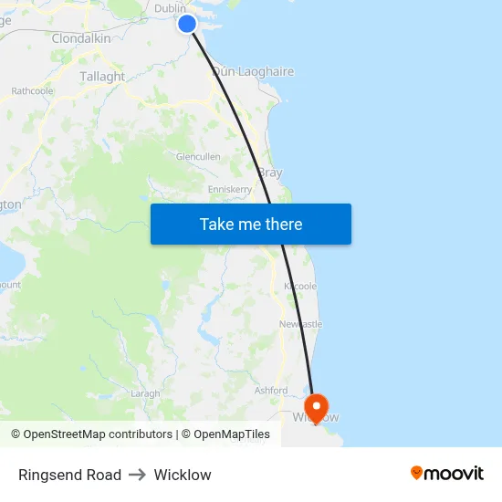 Ringsend Road to Wicklow map