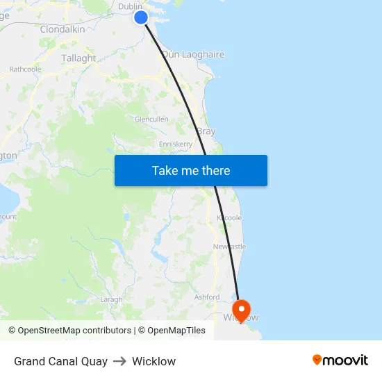 Grand Canal Quay to Wicklow map