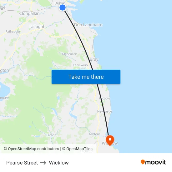 Pearse Street to Wicklow map