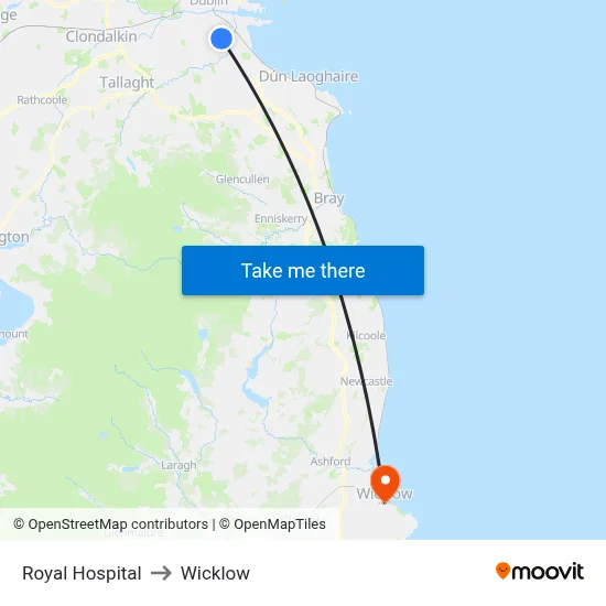 Royal Hospital to Wicklow map