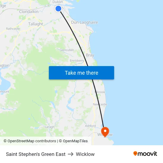 Saint Stephen's Green East to Wicklow map