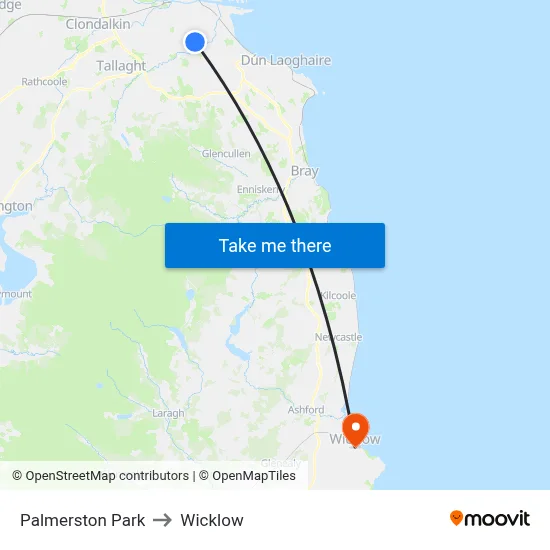 Palmerston Park to Wicklow map