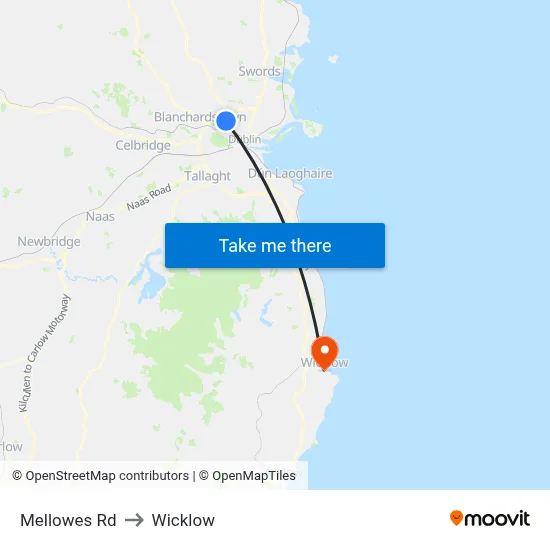Mellowes Rd to Wicklow map