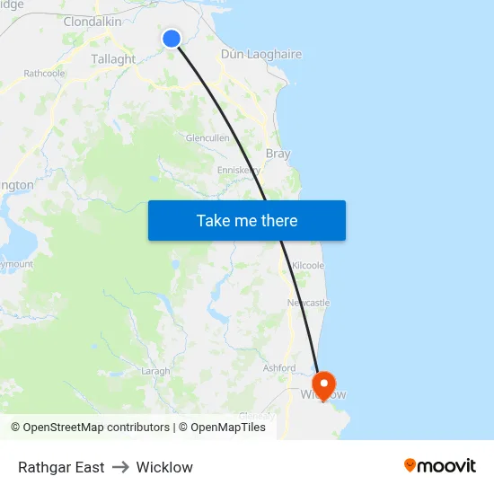 Rathgar East to Wicklow map