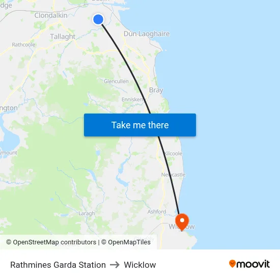 Rathmines Garda Station to Wicklow map