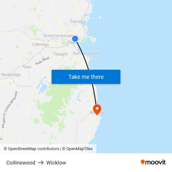 Collinswood to Wicklow map
