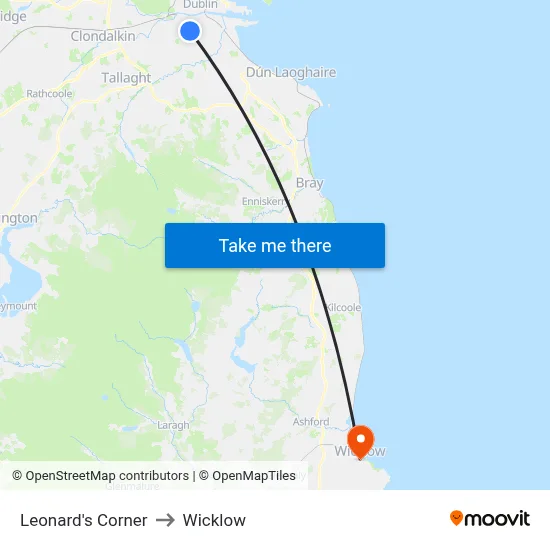 Leonard's Corner to Wicklow map