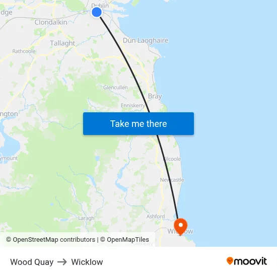 Wood Quay to Wicklow map