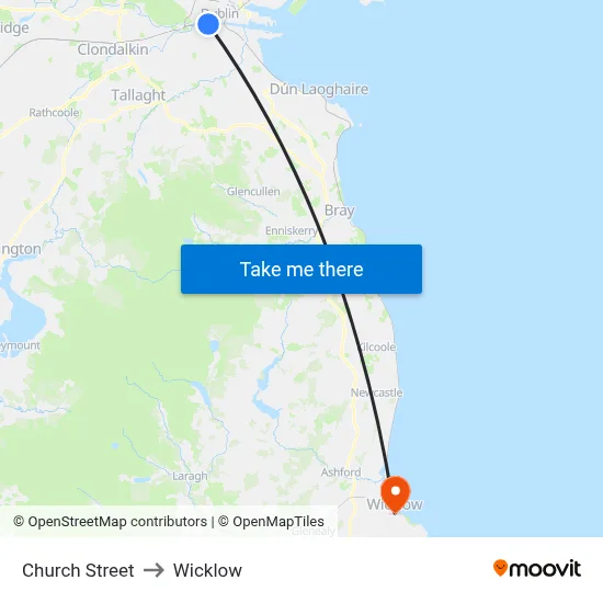 Church Street to Wicklow map